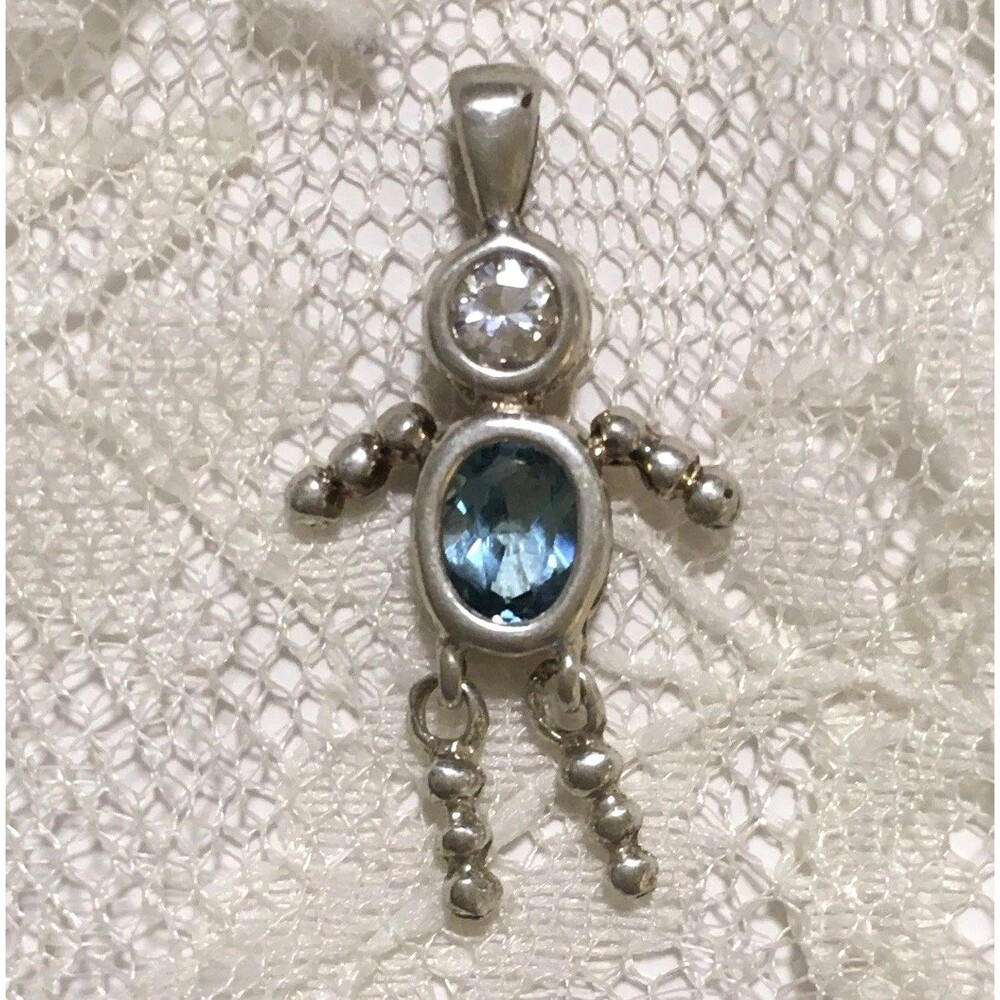 Sterling Silver 925 Blue Birthstone Pendant December Aqua Blue Stone Boy pendant